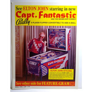 Elton John Capt Fantastic Pinball Flyer Original 1976 Pop Rock Tommy Captain